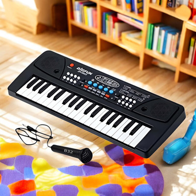 SNM97 37-Key Musical Piano Keyboard with Microphone Songs Recording for Kids_P235(Black)