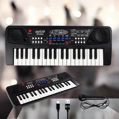 Just97 37-Key Musical Piano Keyboard with Microphone Songs Recording for Kids_L151(Black)