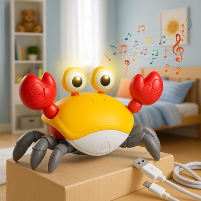 Kidzblend Rechargeable Crab Toy for Kids - Obstacle Avoiding Animal with Light & Music(Multicolor)