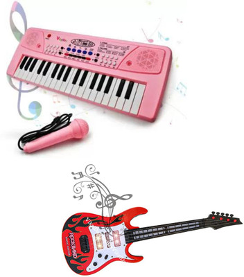 VikriDa Kids Keyboard Piano, 37 Keys Piano Keyboard with Musical Guitar for Kids(Pink)