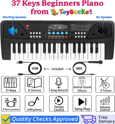 ToyBucket 37 Keys 430A1 Piano with Microphone | Record Function | For Kids Boys & Girls(Black)