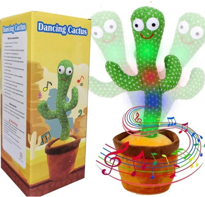 Bachpan dancing cactus toy singing talking plush rechargeable interactive musical led(Green)
