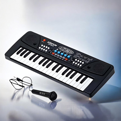 Just97 37-Key Musical Piano Keyboard with Microphone Songs Recording for Kids_P99(Black)