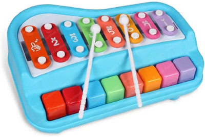 HKC HOUSE 2 in 1 Baby Piano Xylophone Toy 8 Multicolored Key Keyboard(Blue)