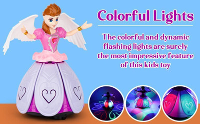 Mahi Zone Musical Angel Princess Toy Doll 360° Rotation Feature & 3D LED Lights_D339(Multicolor)