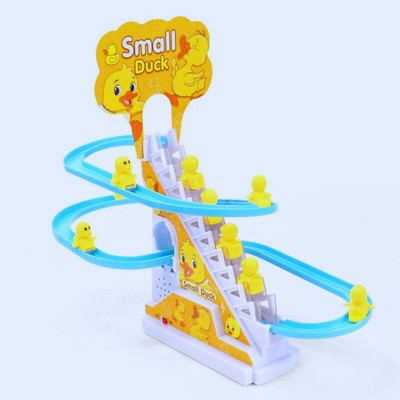 MOVE TOYS 3 Duck Slide Set, Funny Automatic Stair Ducklings Cartoon Race Track Set(Yellow, Blue, White)
