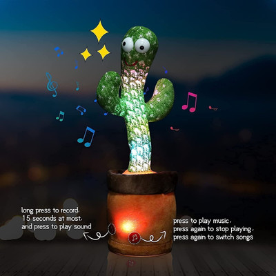 JR CLUB Dancing Cactus Musical Toy Can Sing, Wriggle & Repeat The Recording-194(Green, Brown)
