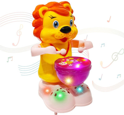 Little Finds Lion Drummer Toy for Kids - Swinging & Rotating Funny Musical Drum Beat Toys(Yellow)