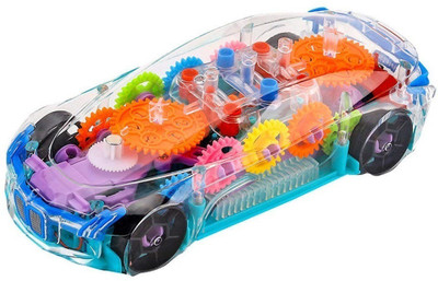 Ditto Goods Transparent Gear Car with 360 Rotating Music & 3D Lights Toy for Kids(Multicolor)