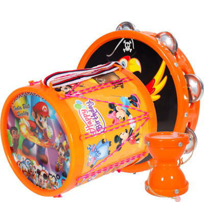 khushi enterprise Musical Khanjri(23.7x5cm), Damru(8.3x10.2cm with Drum(17.4x17.8cm)(Orange)