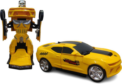 Beauty World Robot Car for Kids,Action 2 in 1 Robot Car Toy with 3D Lights and Music(Yellow)