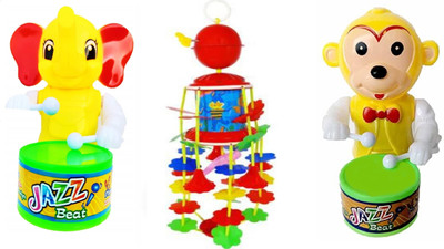 MS TOYS ELE-RED JHO-Y MONKEY-03 Drummer Toy with Drumming and Dancing Action for Kids(Multicolor)