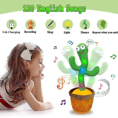 JR CLUB Dancing Cactus Musical Toy Can Sing, Wriggle & Repeat The Recording-173(Green, Brown)