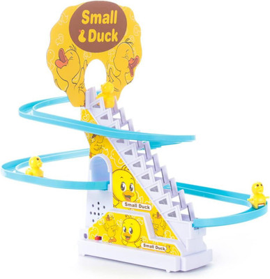 INOS Duck Slide Stair Climbing Toy Escalator with Lights and Music Track Set 3 Moving(Yellow)