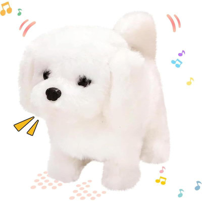 QEEIG walking and jumping puppy dog twitching mouth and nose soft toy for kids(White)