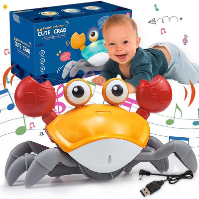 XUBIDO Dancing & Crawling Crab Toy with Lights, Music & Obstacle Sensor-Green(Orange)