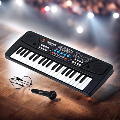 SNM97 37-Key Musical Piano Keyboard with Microphone Songs Recording for Kids_A205(Black)