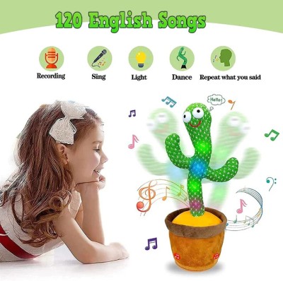 FlyTouch Electronic Cactus Plush Toy Talking Sing Dancing Cactus Toy For Kids And Baby(Green)