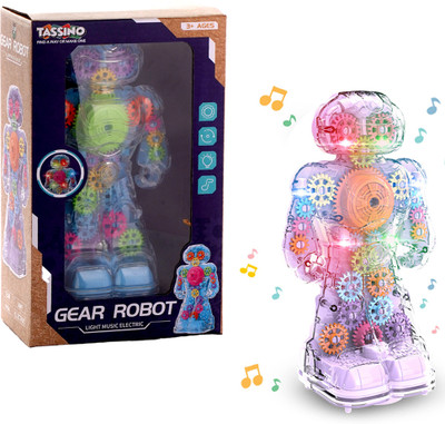 Tassino Electric Transparent Gear Robot Toy for Kids with Multi Color Lights & Music(Pink)