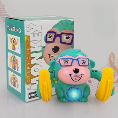 Kanvictz 360 Degree Rotation Dancing Spinning Tumble Monkey Toy Musical Toy & Lights(Green)