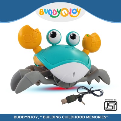 Buddynjoy Rechargeable Crawling Crab Baby Toy with Music & Automatic Obstacle Avoidance(Blue)