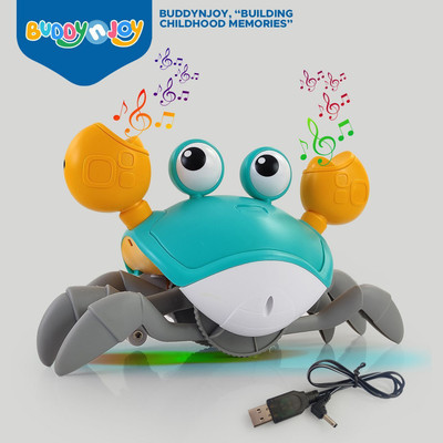 Buddynjoy Rechargeable Crawling Crab Baby Toy with Music & Automatic Obstacle Avoidance(Blue)