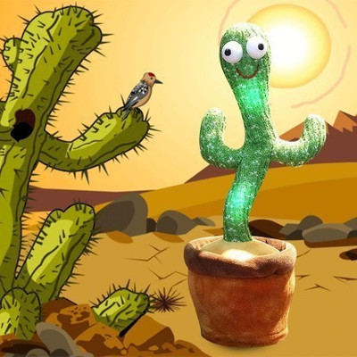 AS TRADERS ™Battery Operated Dancing Cactus Soft Toy for Kids Musical Recording Toy (Gree(Green)