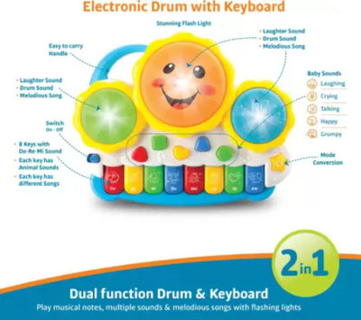 Intelligent Musical Piano Drum Keyboard Toys with Flashing Lights(Multicolor)