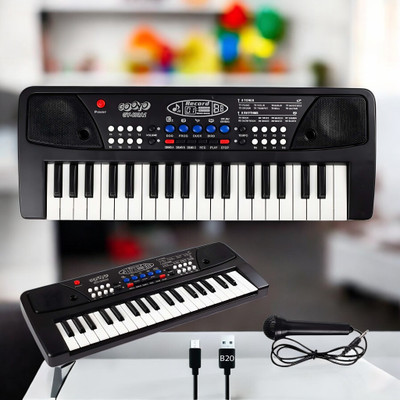 SNM97 37-Key Musical Piano Keyboard with Microphone Songs Recording for Kids_L393(Black)