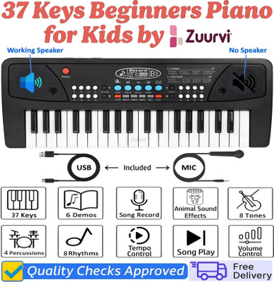 Zuurvi 37 Keys Piano Musical Keyboard Toy with DC Power Option, Microphone & Recording(Black)
