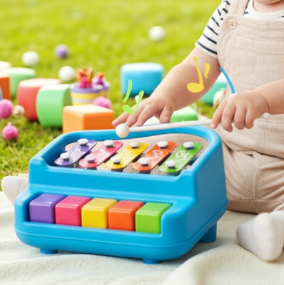 Fizzy Funs 2-in-1 Baby Piano and Xylophone Toy with 5 Colorful Keys Toy for kids(Blue)