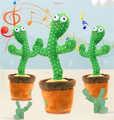 Haulsale Dancing Talking Cactus Plush Toy, Wriggle, Singing, Repeat What You Say-142(Green, Brown)