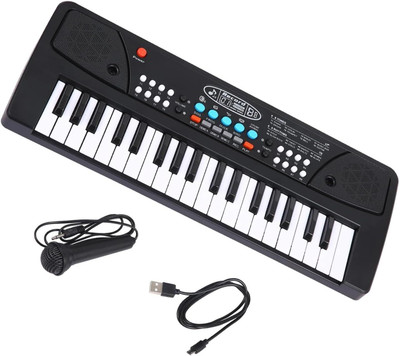 KHYALI 37-Keys Piano Toy with USB Cable, Microphone & Song Record Features for Kids|72(Black)