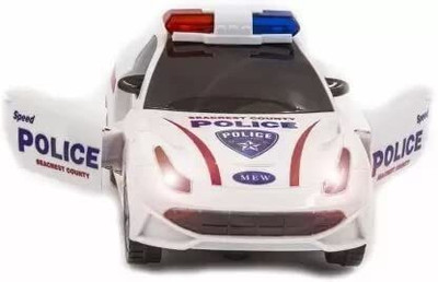 Tenmar 360 Degree Rotating Musical Police Car Toy with Lights (White)(Multicolor)
