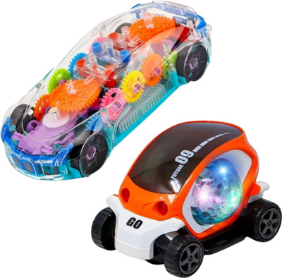 WonderPlay 3D Light-Up Toy Car Set, Transparent Gear Mechanism and LED Disco Ball, 2-Pack(Multicolor)