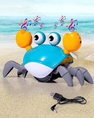 Pepstter Crawling Crab Rechargeable Musical Toy for Toddlers | Interactive Moving Toy(Blue)