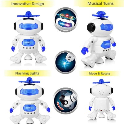 GoBaby Dancing Robot with Music, 3D Lights,360 Degree Rotation Toy Robot for Kids(White)