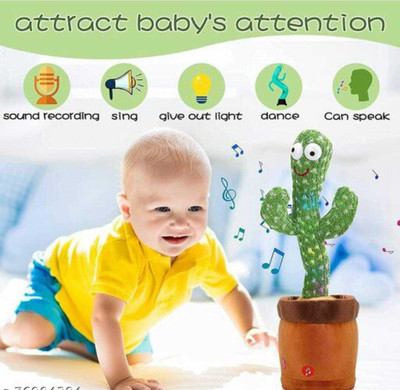 Toyvala Dancing Talking Cactus Plush Toy, Wriggle, Singing, Repeats What You Say-721(Green, Brown)