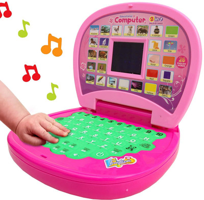 mehtab Battery Operated Educational Learning Laptop Toy with LED Display and Music(Pink, Yellow, Multicolor)