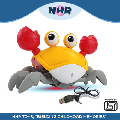 NHR Rechargeable Crawling Crab Baby Toy with Music & Automatic Obstacle Avoidance(Yellow)