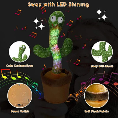 Toyvala Dancing Talking Cactus Plush Toy, Wriggle, Singing, Repeats What You Say-48(Green, Brown)