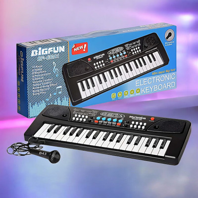 SNM97 37-Key Musical Piano Keyboard with Microphone Songs Recording for Kids_A293(Black)