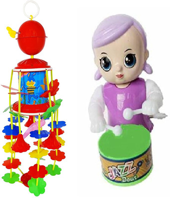PRV TOYS Blue Baby Musical Merry Go Round Toy (Jhoomer) Soothing Sound with Drummer Toys Rattle(Multicolor)