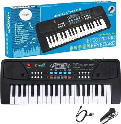 zinglu 37-Key Kids Piano with Mic, Lights, Songs & Recording | Birthday gift for kids(Black)