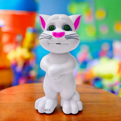 Mahi Zone Talking Tom Cat Toy For Kids Intelligent Speaking Repeats & Music_M669(White)