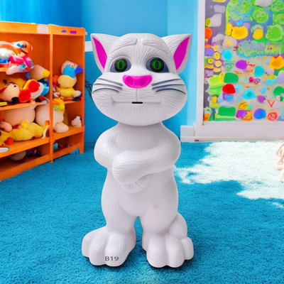 Mahi Zone Talking Tom Cat Toy For Kids Intelligent Speaking Repeats & Music_M636(White)