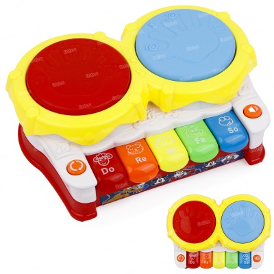 FIDDLERZ Musical Toy for Kid 2 Drum with 5 Key Piano Keyboard With Flashing Light & Sound(Multicolor)