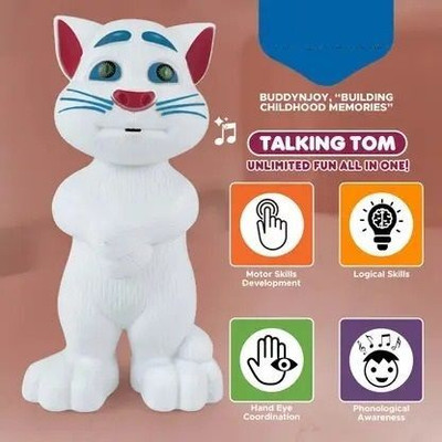 Little Finds Tom Cat Intelligent Touch Musical Recording Talking cat Toy for Kids(White)