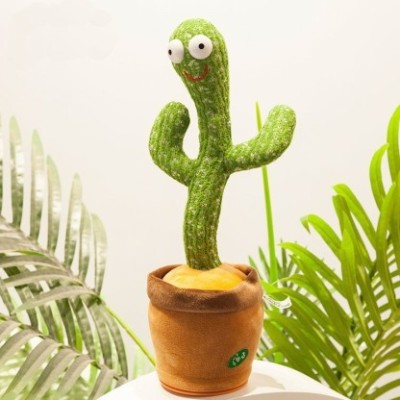 FASTFRIEND Dancing Cactus Plush Toy USB Charging Talking Repeat Cactus Singing Dancing Toy(Green)