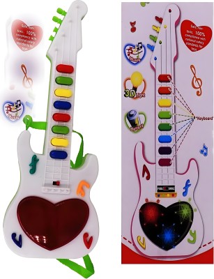 Zenex store Music mini guitar sound 3D light battery operator. (Best gift girls & Boys Mini guitar toys)(White)